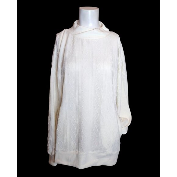 French Laundry Thin Knit Pullover Sweater Size L Cream Pockets Split Mock Neck - Picture 1 of 7